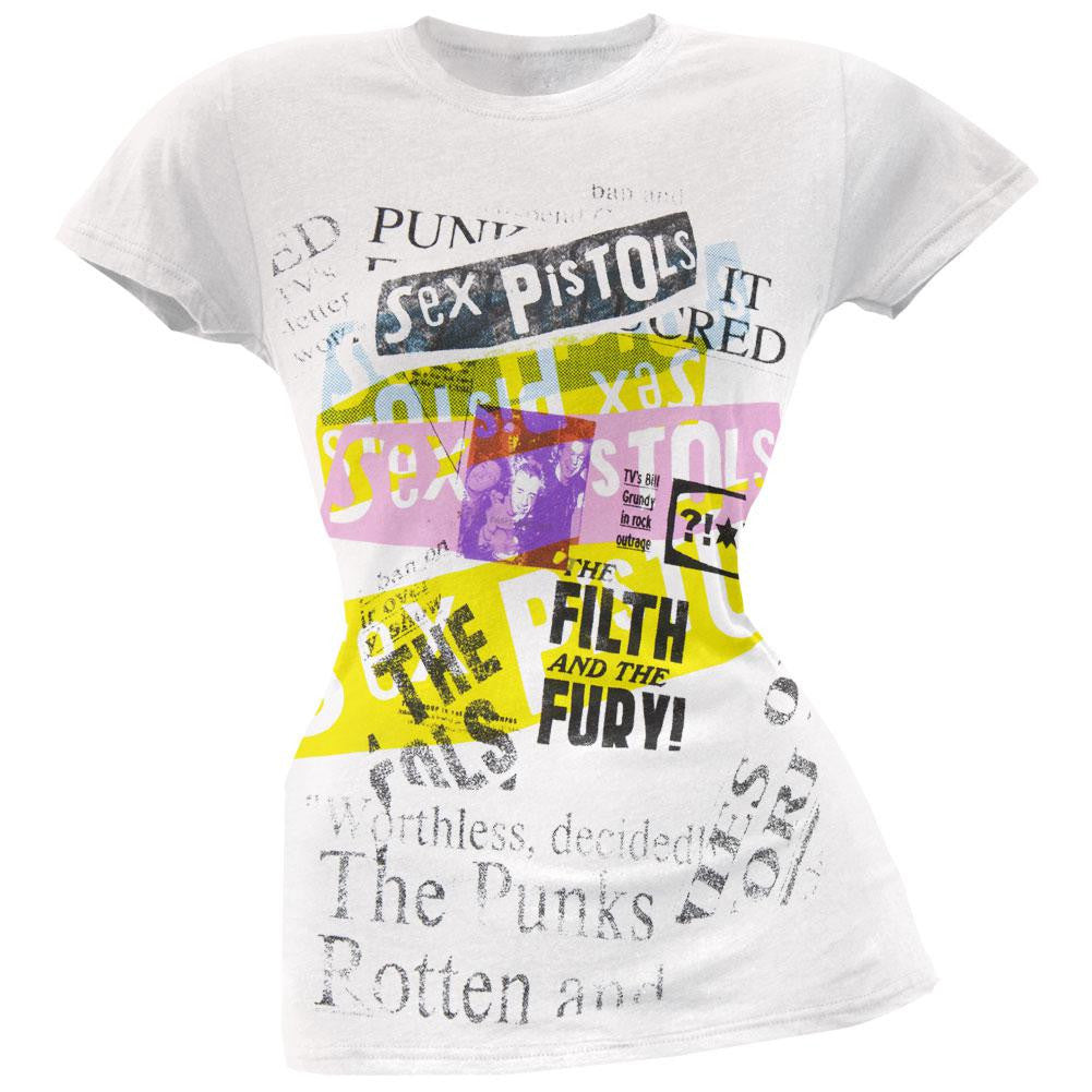 Sex Pistols Filth Juniors T Shirt - White Juniors T-Shirts Sex Pistols SM White 