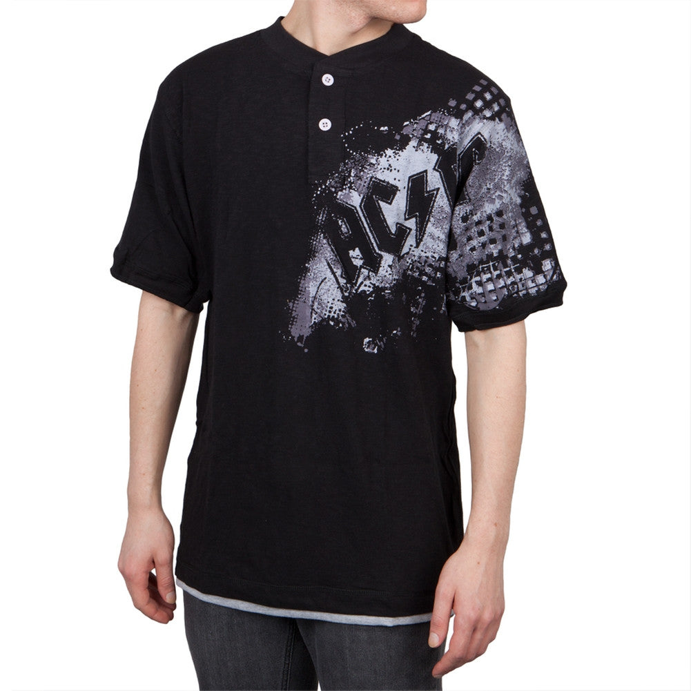 AC/DC - Logo Short Sleeve Henley Men's Henleys AC/DC MD Black 