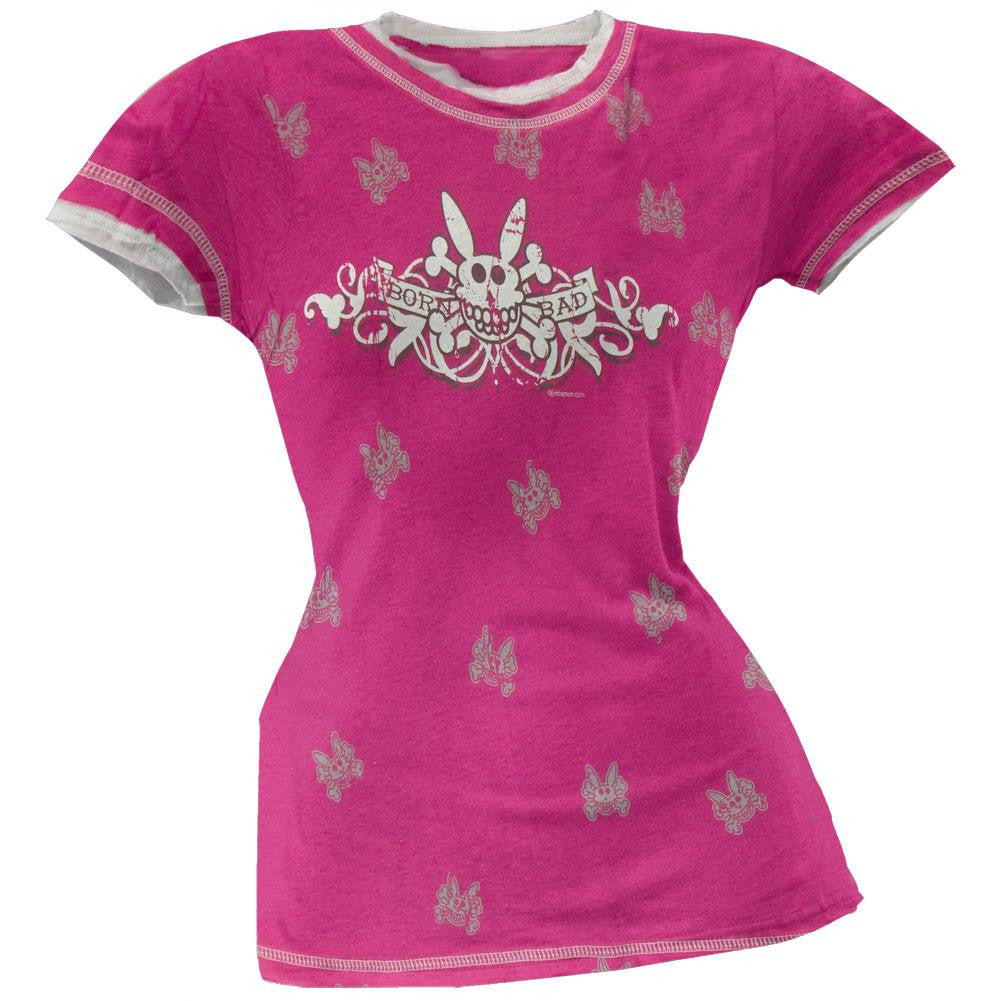 Happy Bunny - Born Bad Juniors T-Shirt Juniors T-Shirts Happy Bunny SM Pink