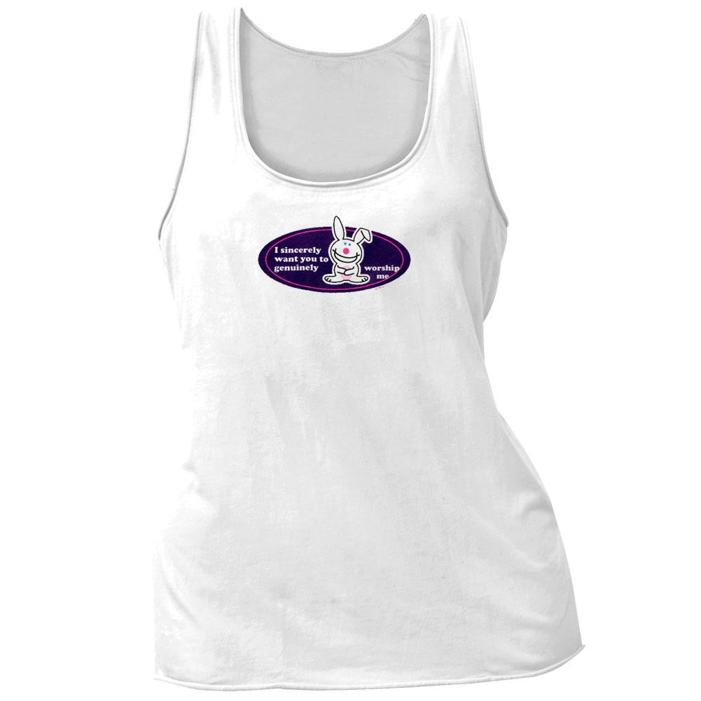 Happy Bunny - I Sincerely Worship You Juniors Tank Top Juniors Tank Tops Happy Bunny LG White 