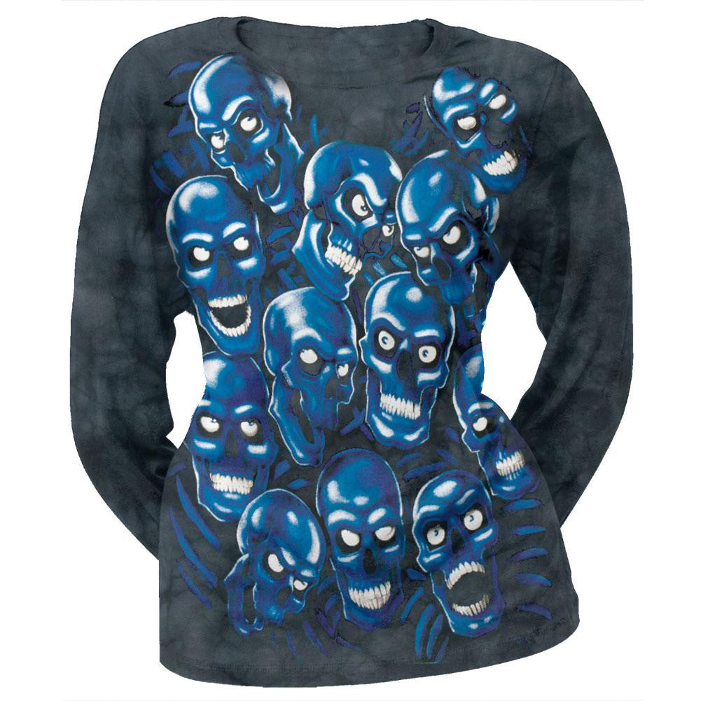 Skull Pile Juniors Blue Long Sleeve T-Shirt Juniors Long Sleeves Old Glory MD Black 