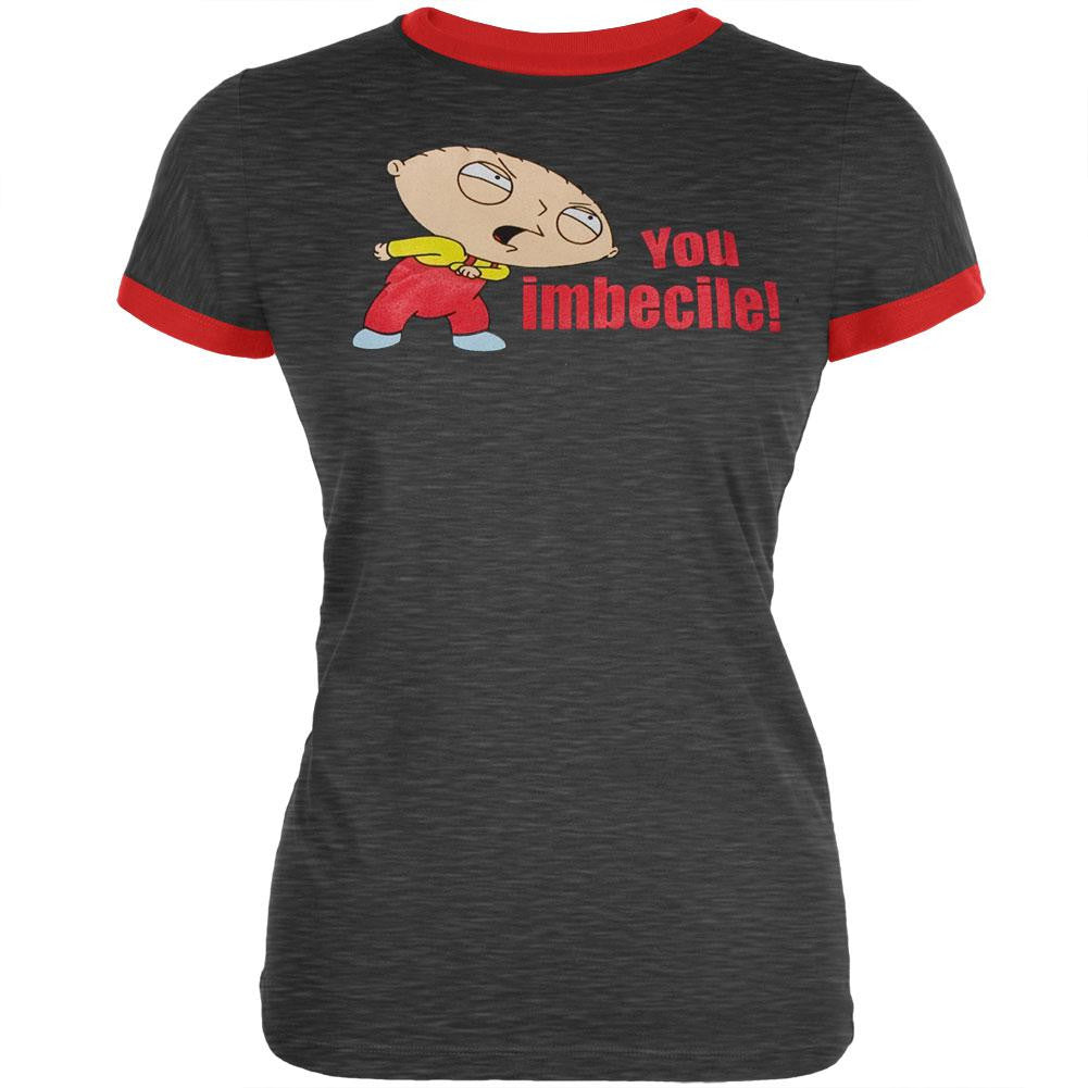 Family Guy - You Imbecile Juniors Ringer T-Shirt Juniors T-Shirts Family Guy MD Black