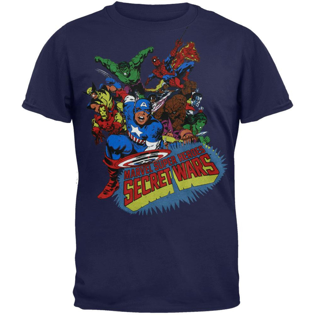 Marvel Heroes - Vintage Paper Soft T-Shirt Men's T-Shirts Marvel SM Blue 
