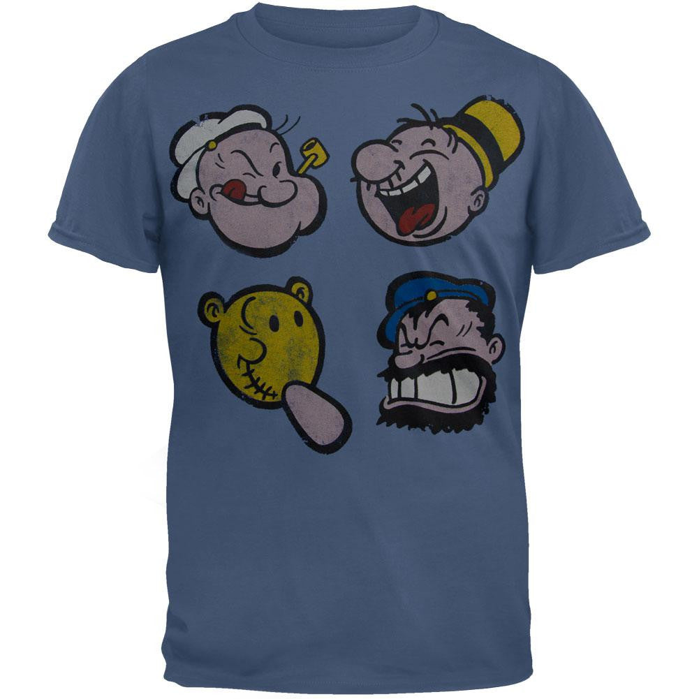 Popeye - Happy Faces Soft T-Shirt Men's T-Shirts Popeye 2XL Blue 