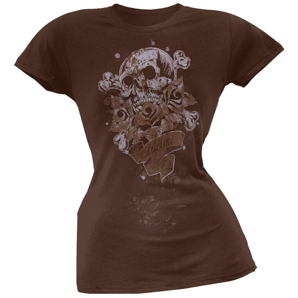 Miami Ink - Dead Roses Juniors T-Shirt Juniors T-Shirts Miami Ink MD Brown 