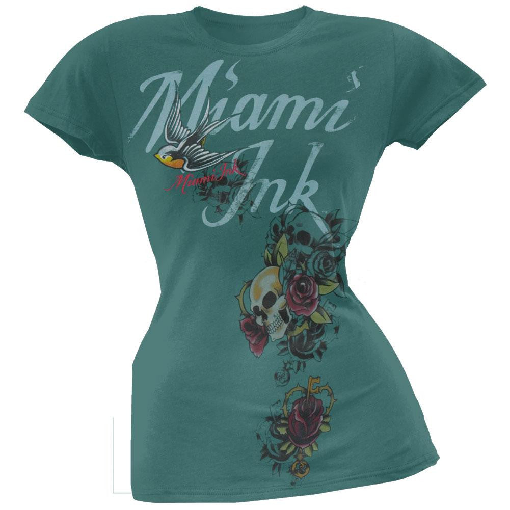 Miami Ink - Flash Splash Juniors T-Shirt Juniors T-Shirts Miami Ink SM Dark Green