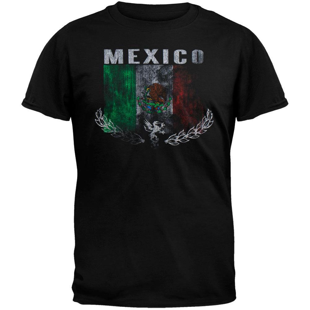 Mexico Vintage Flag Soccer T-Shirt Men's T-Shirts Old Glory MD Black 