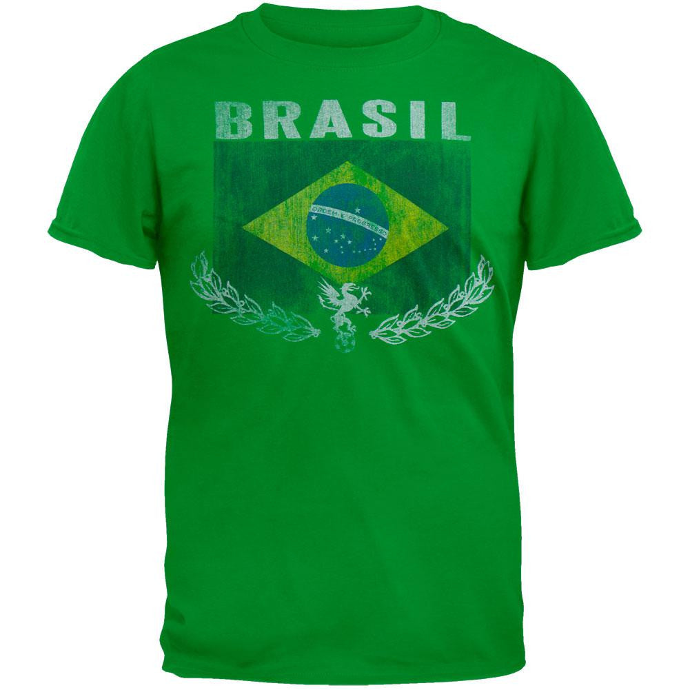 Brasil Vintage Flag Soccer T-Shirt Men's T-Shirts Old Glory SM Green 