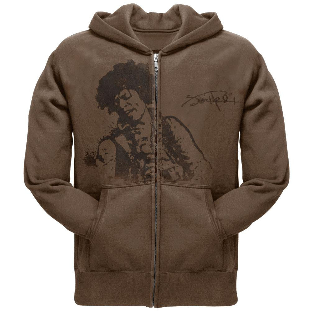 Jimi Hendrix Flocked Portrait Mens Zip Hoodie Men's Hoodies Jimi Hendrix SM Brown 