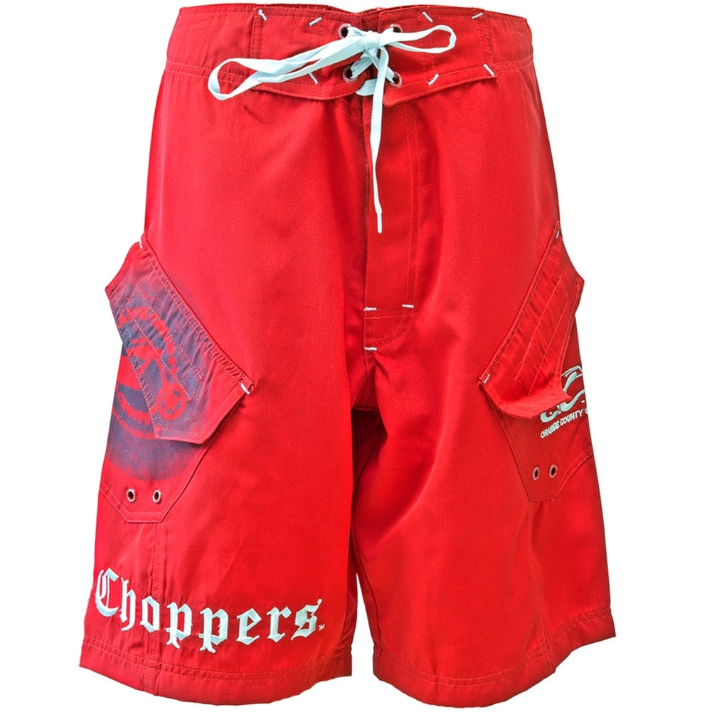 OCC - Red Stencil Board Shorts Men's Swim Trunks & Board Shorts Orange County Choppers   