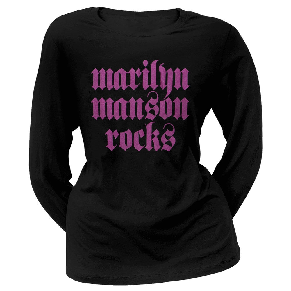 Marilyn Manson - Manson Rocks Juniors Long Sleeve T-Shirt Juniors Long Sleeves Old Glory OS Black 