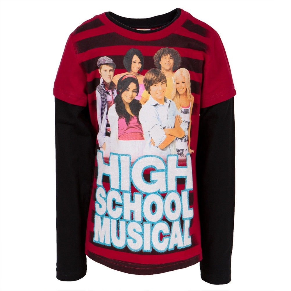 High School Musical - Red Stripes Girls Youth 2fer Long Sleeve T-Shirt Youth Long Sleeves High School Musical SM Maroon