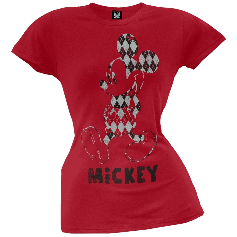 Mickey Mouse - Checkered Juniors T-Shirt Juniors T-Shirts Mickey Mouse LG Red