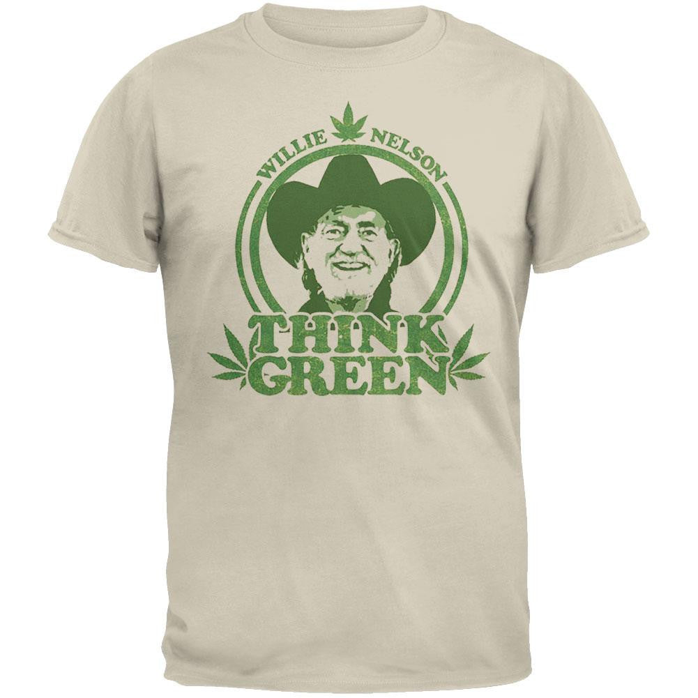 Willie Nelson - Think Green Mens T-Shirt Men's T-Shirts Willie Nelson SM Off-White 