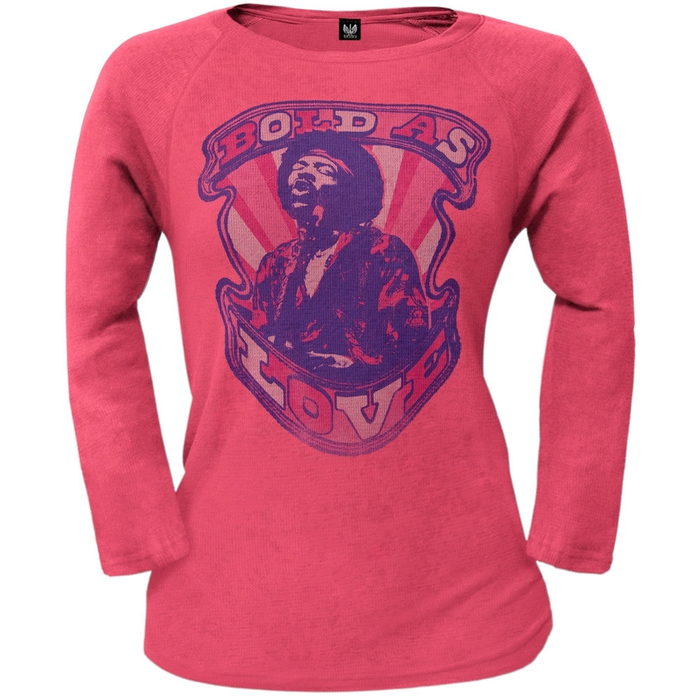 Jimi Hendrix Bold As Love Juniors Thermal Long Sleeve Tee Juniors Thermals Jimi Hendrix SM Pink