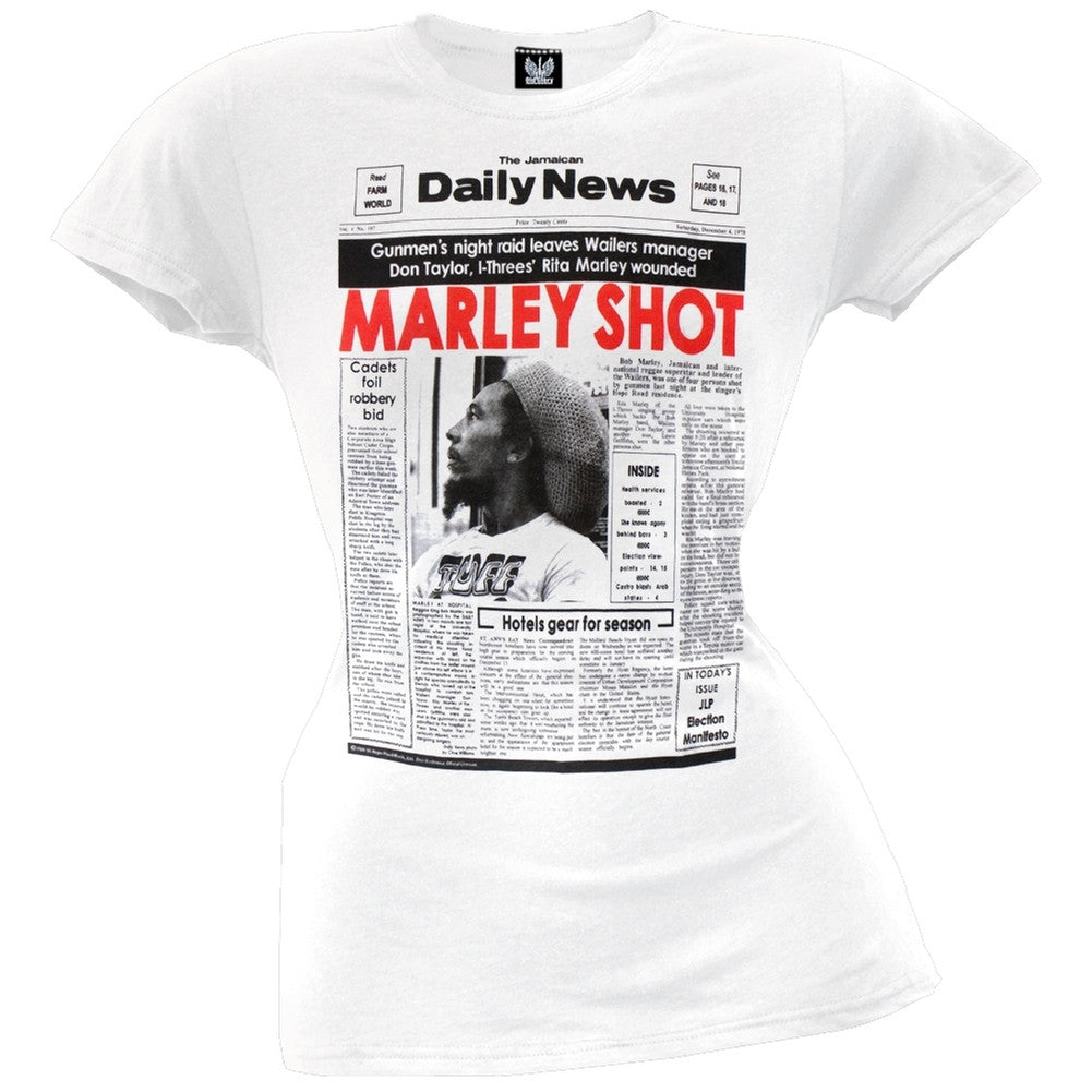 Bob Marley - Shot Juniors T-Shirt Juniors T-Shirts Bob Marley SM White 