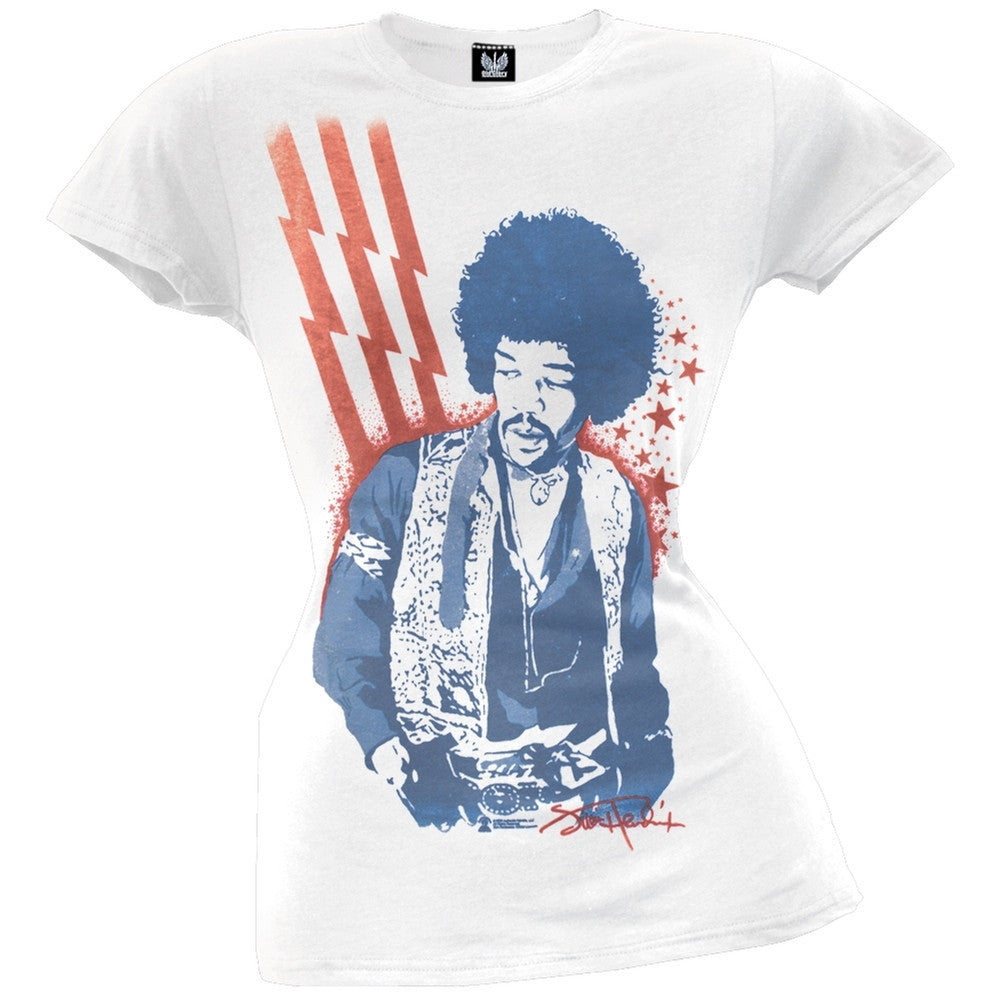 Jimi Hendrix - Stars And Stripes Juniors Burnout T-Shirt Juniors T-Shirts Jimi Hendrix XS Light Blue