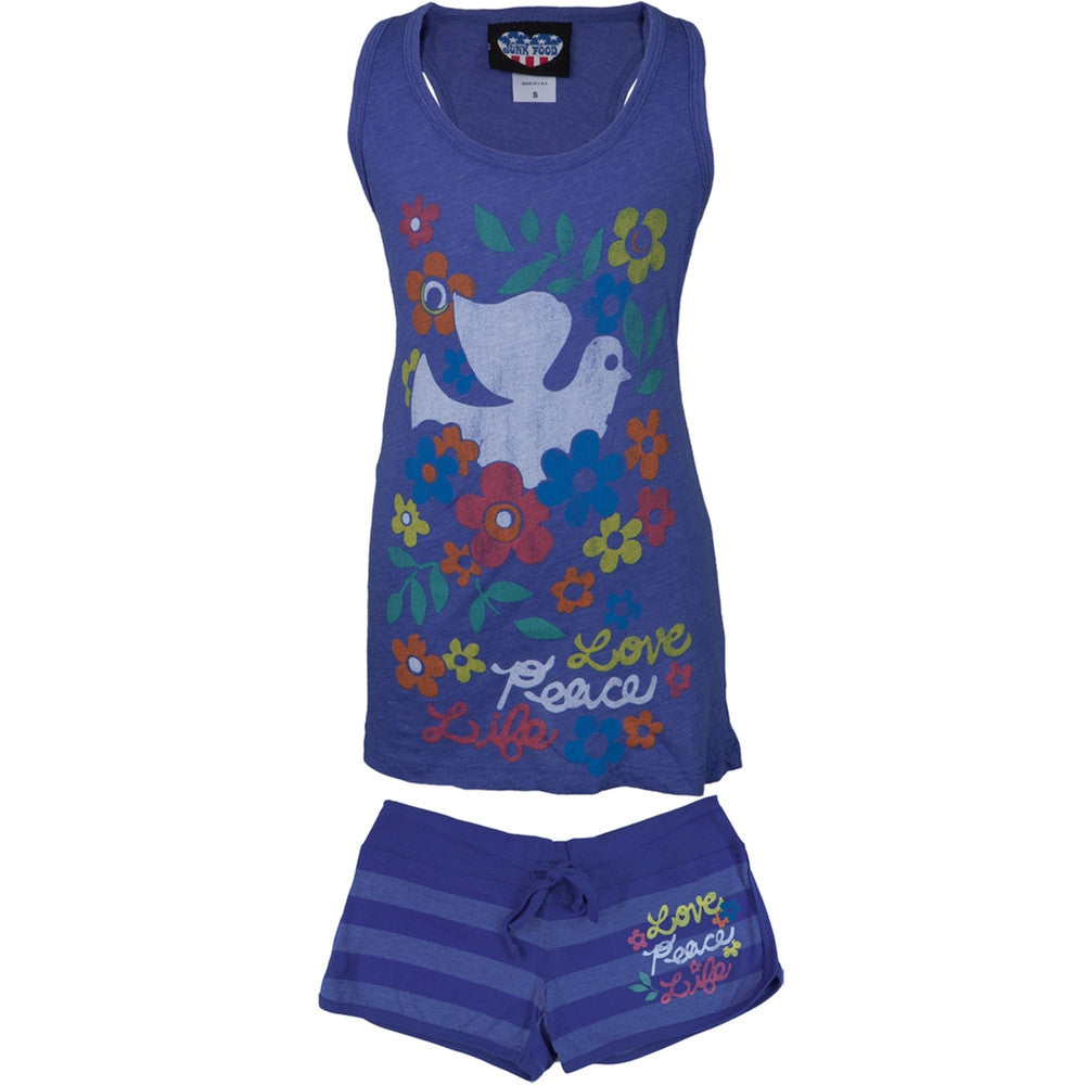 Peace Love Life Juniors Tank And Shorts Set Juniors Sets Hippie SM Blue 