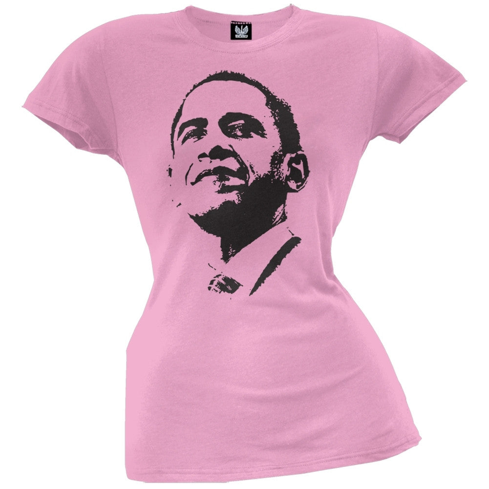 Obama - Silhouette Juniors Light Pink T-Shirt Juniors T-Shirts Old Glory LG Pink 