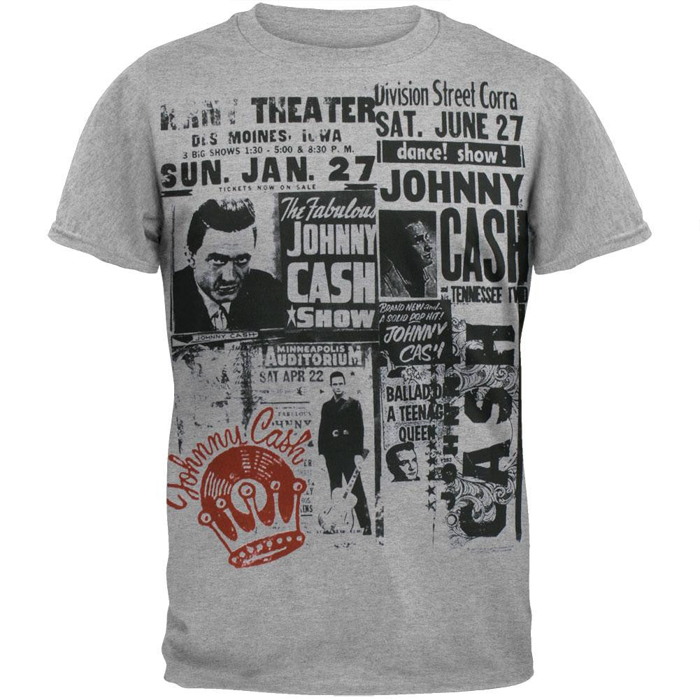 Johnny Cash - Grey Newsprint Soft T-Shirt Men's T-Shirts Johnny Cash MD Grey 