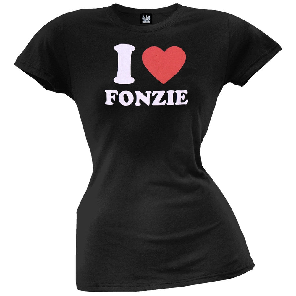 Happy Days - I Heart Fonzie Juniors T-Shirt Juniors T-Shirts Happy Days SM Black