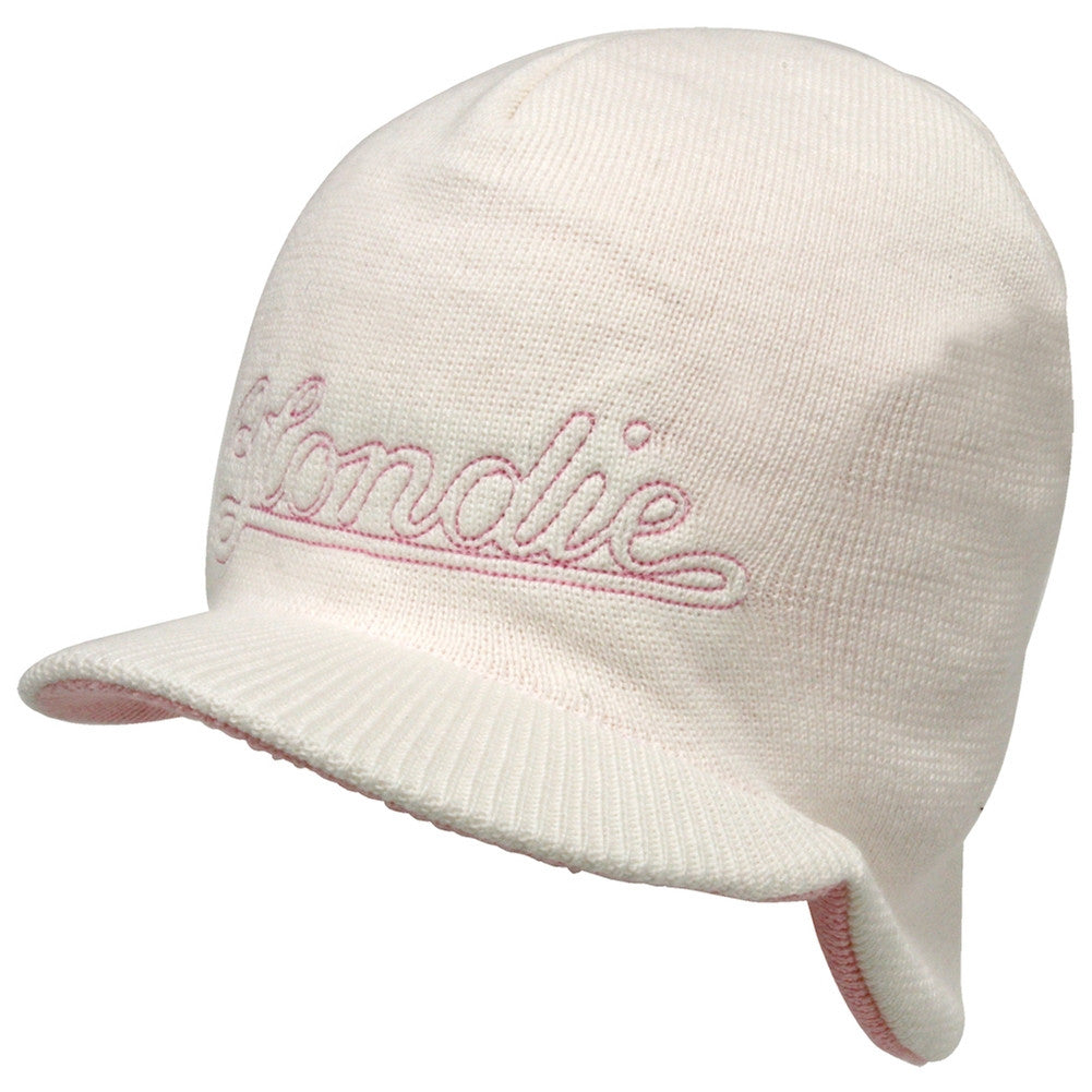 Blondie - Logo Visor White Beanie Knit Hats Old Glory   