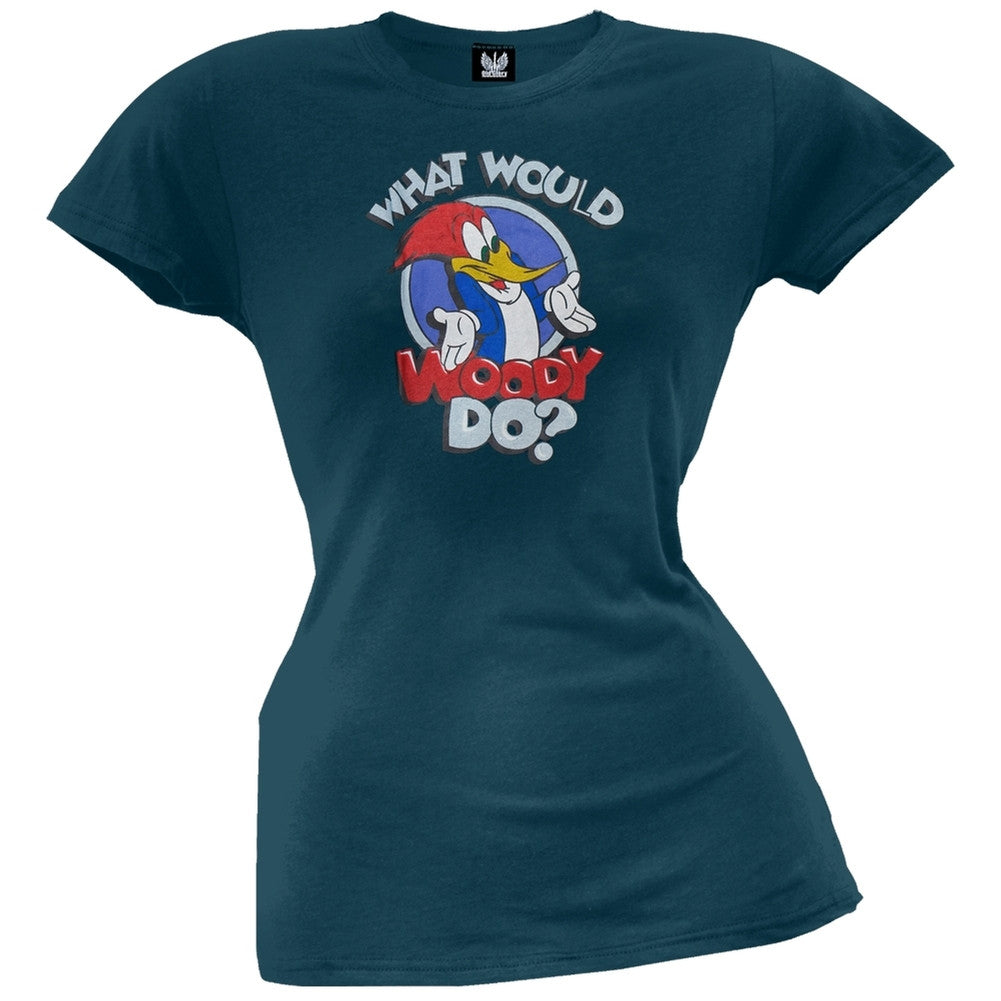 Woody Woodpecker - What Would Woody Do? Juniors T-Shirt Juniors T-Shirts Woody Woodpecker   