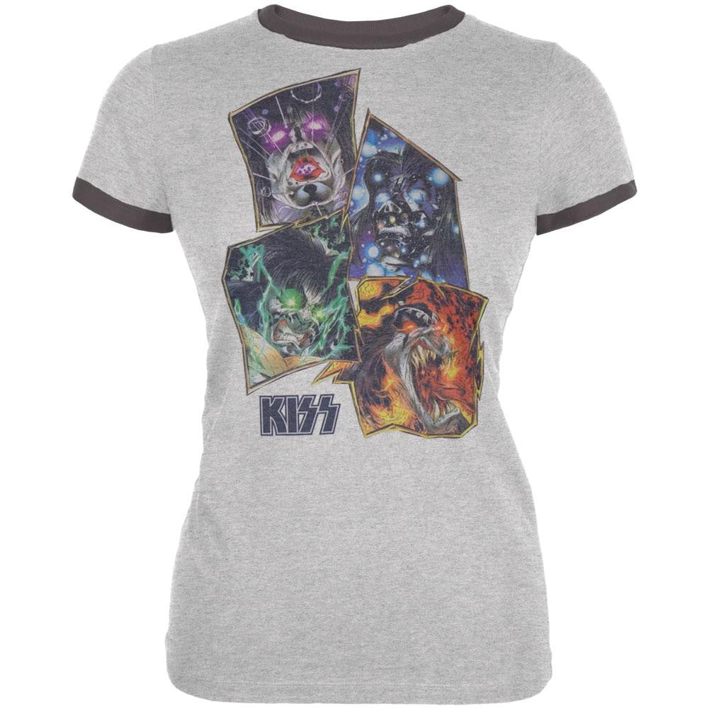 Kiss - Monster Logo Juniors Ringer T-Shirt Juniors T-Shirts Kiss SM Grey