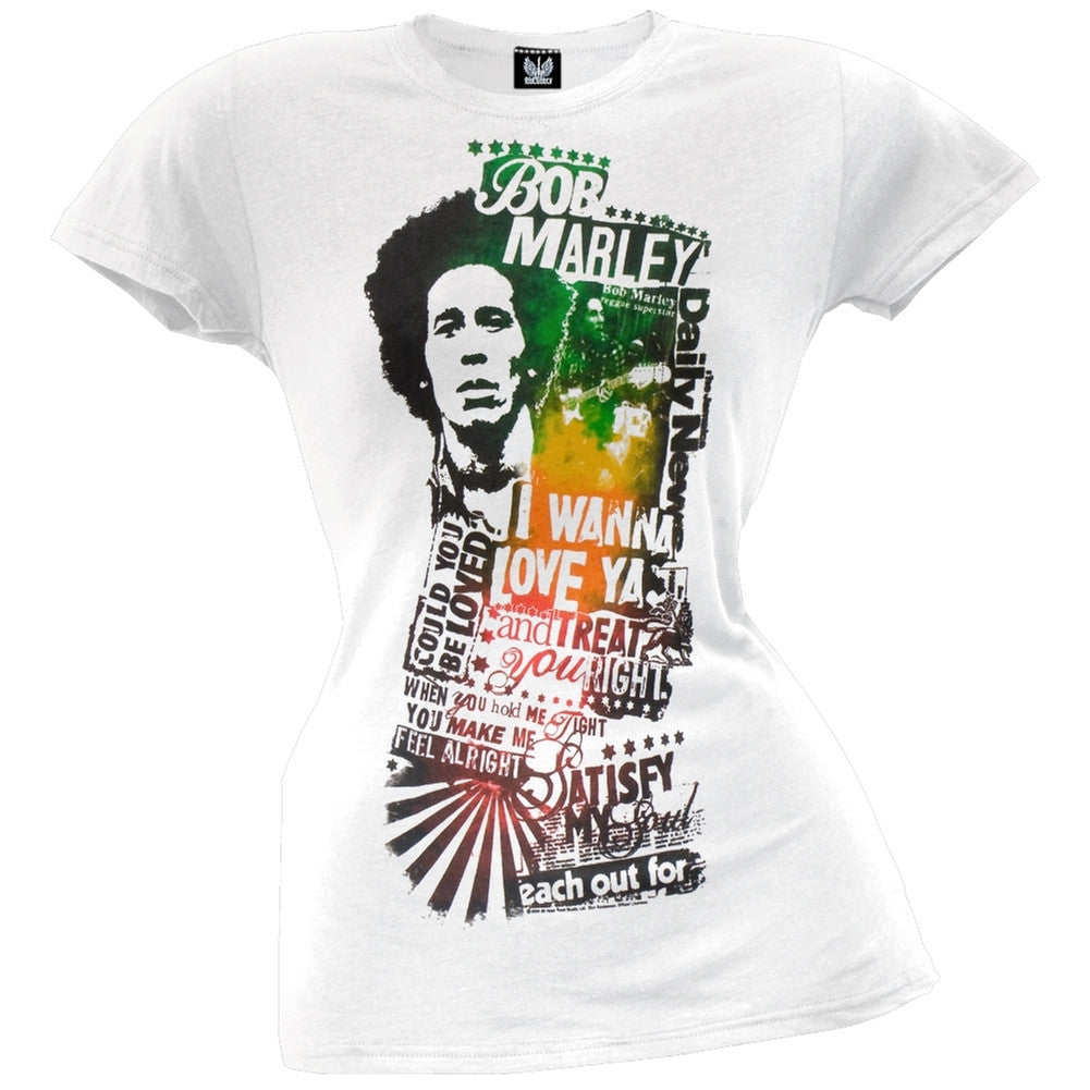 Bob Marley - Wanna Love Ya Juniors T-Shirt Juniors T-Shirts Bob Marley SM White 