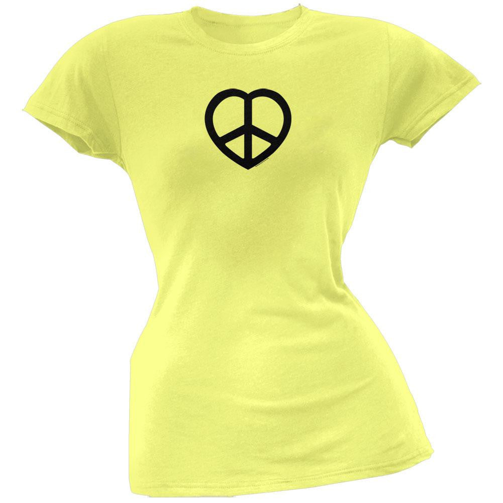 Heart Peace Sign Juniors T-Shirt - Yellow Juniors T-Shirts Old Glory LG Yellow 
