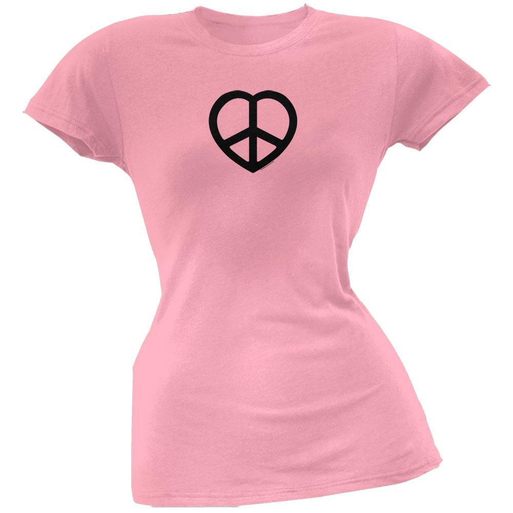 Heart Peace Sign Juniors T-Shirt - Pink Juniors T-Shirts Old Glory LG Pink 