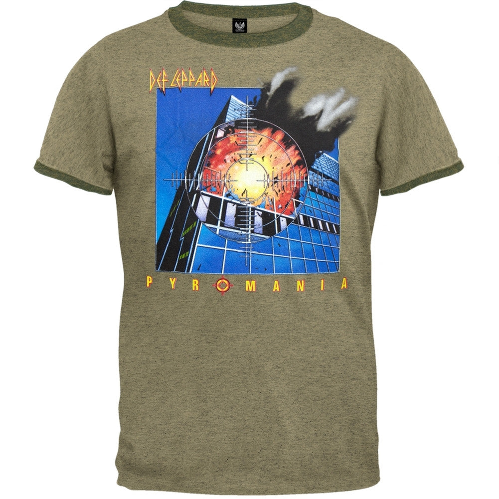 Def Leppard - Pyromania Soft Adult Ringer T-Shirt Men's T-Shirts Def Leppard MD Green 