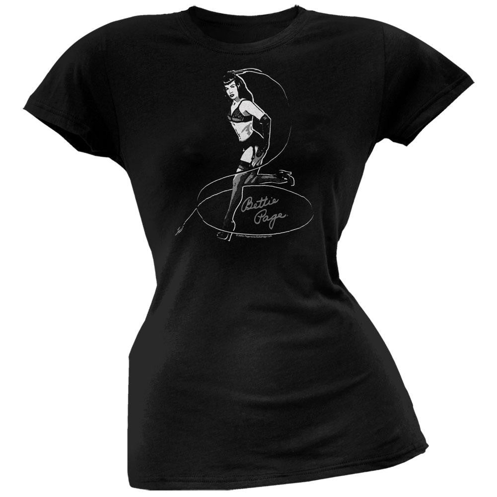 Bettie Page - Whip It Juniors T-Shirt Juniors T-Shirts Bettie Page SM Black