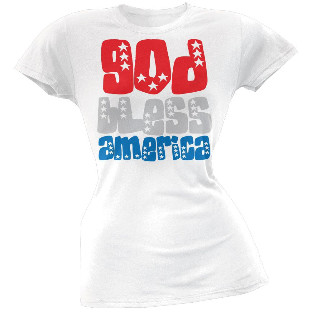 God Bless America White Juniors T-Shirt Juniors T-Shirts Old Glory LG White 