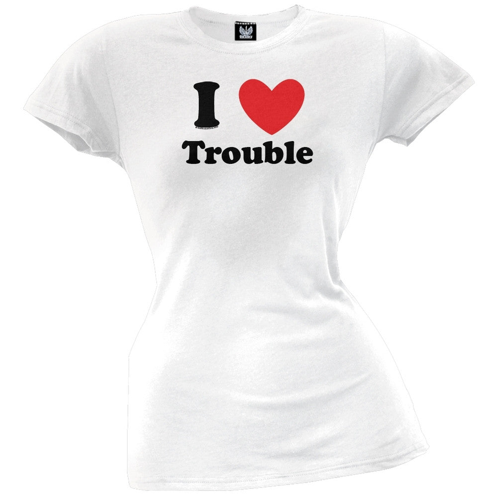 I Heart Trouble Juniors T-Shirt Juniors T-Shirts Old Glory LG White 