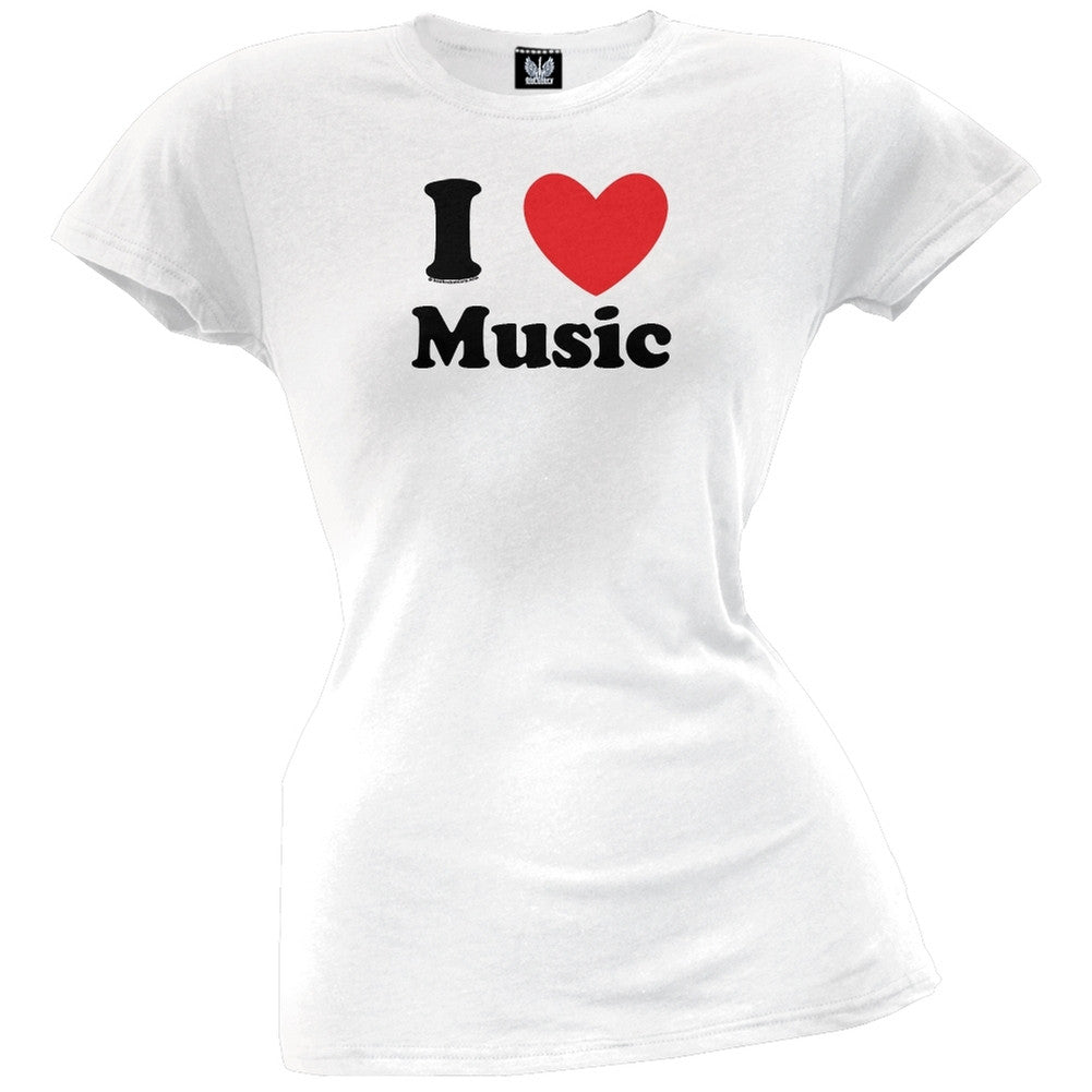 I Heart Music Juniors T-Shirt Juniors T-Shirts Old Glory SM White 