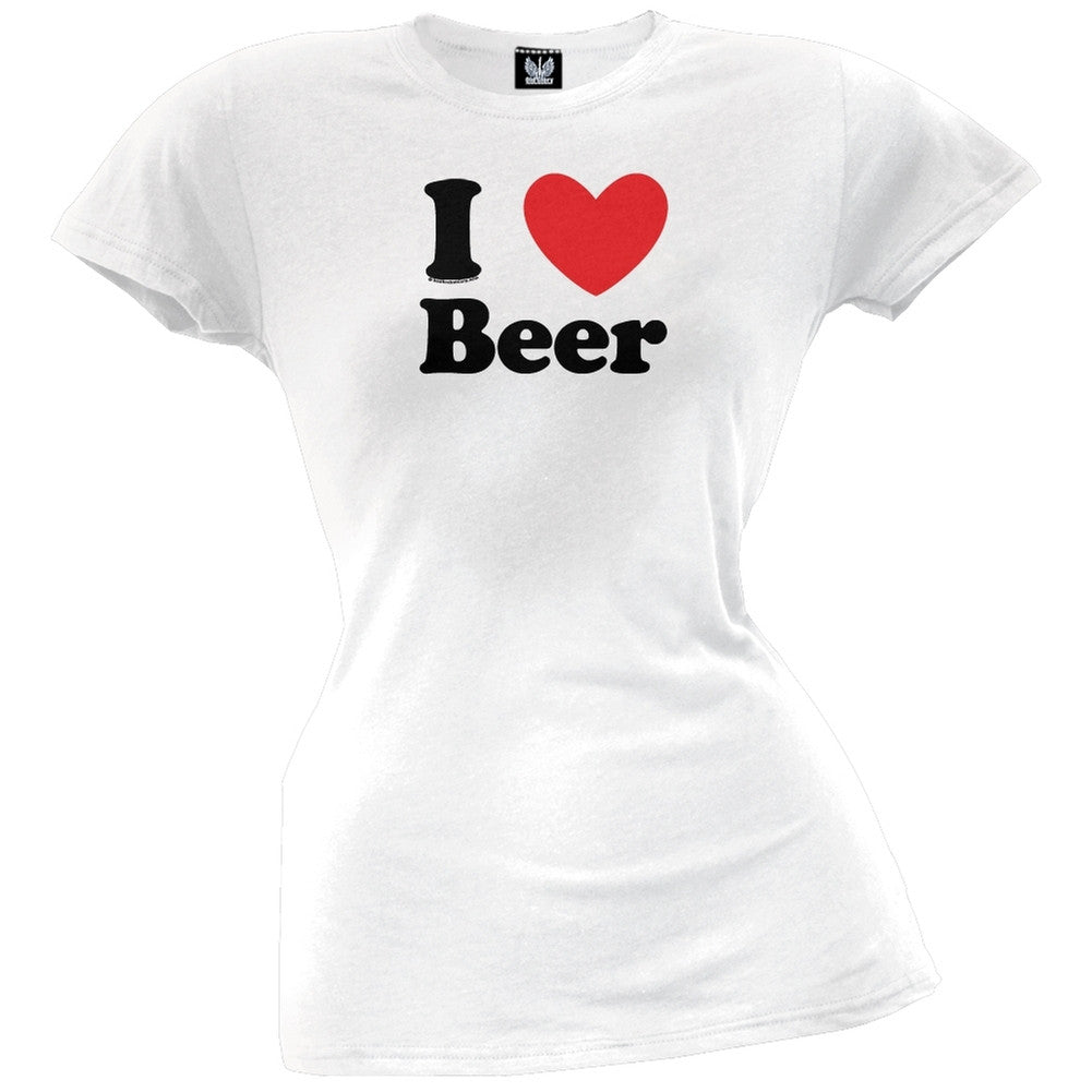 I Heart Beer Juniors T-Shirt Juniors T-Shirts Old Glory SM White 