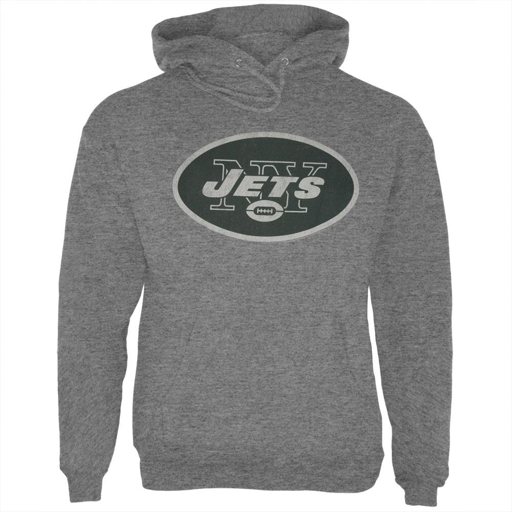 New York Jets - Distressed Logo Hoodie Men's Hoodies New York Jets MD Grey 