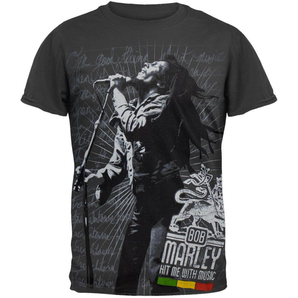 Bob Marley - Hit Me Jumbo Print Soft T-Shirt Men's T-Shirts Bob Marley SM Grey 