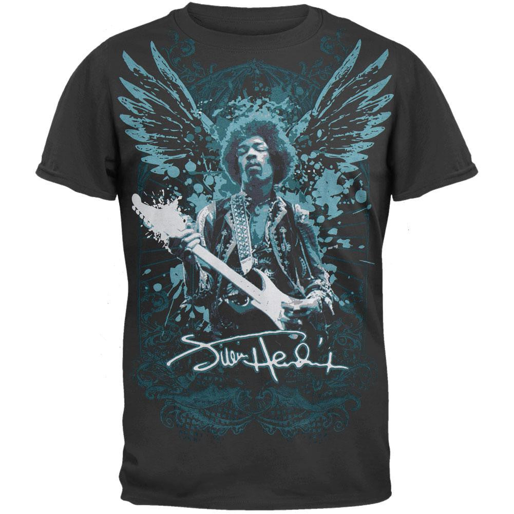Jimi Hendrix - Wings Jumbo Print Soft T-Shirt Men's T-Shirts Jimi Hendrix SM Grey 