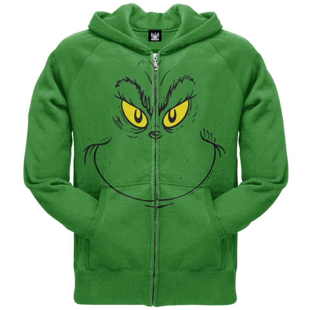 Dr. Seuss - Grinch Face Zip Hoodie Men's Hoodies Dr. Seuss   