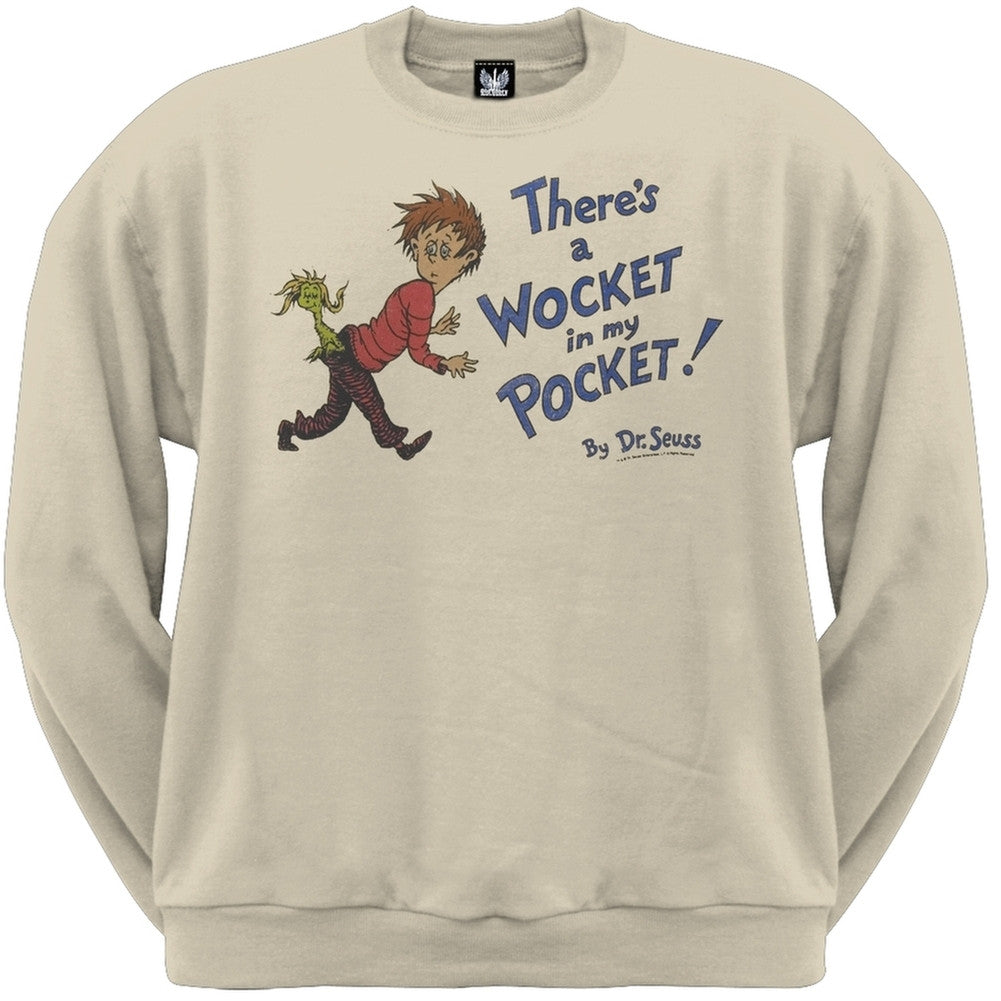 Dr. Seuss - Wocket Cover Distressed Crew Neck Sweatshirt Men's Sweatshirts Dr. Seuss SM Tan 