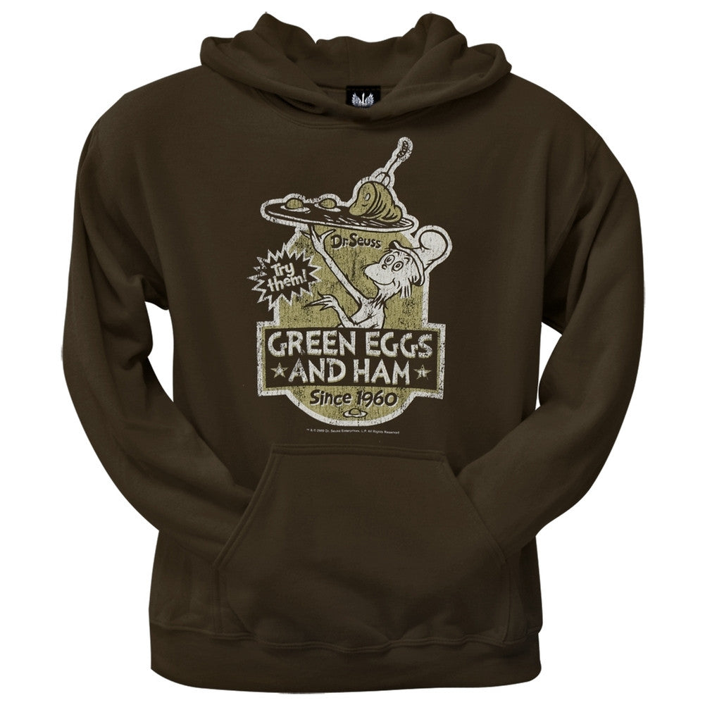 Dr. Seuss - Green Eggs Label Brown Mens Pullover Hoodie Men's Hoodies Dr. Seuss SM Brown