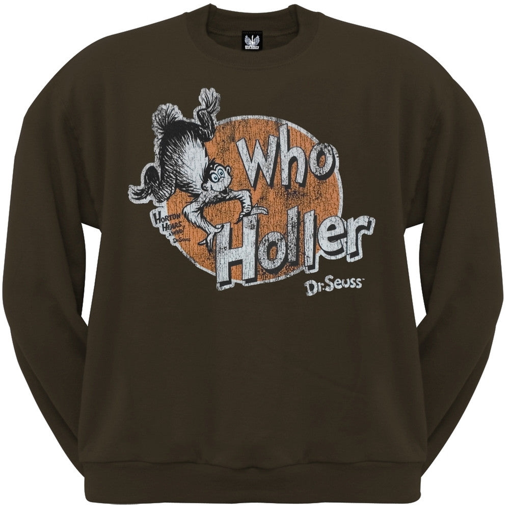 Dr. Seuss - Who Holler Crew Neck Sweatshirt Men's Sweatshirts Dr. Seuss SM Brown 