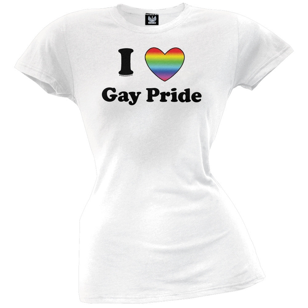 I Heart Gay Pride Juniors T-Shirt Juniors T-Shirts Old Glory LG White 