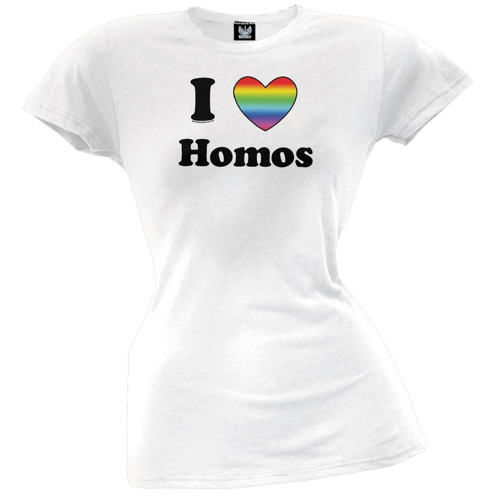 I Heart Homos Juniors T-Shirt Juniors T-Shirts Old Glory LG White 