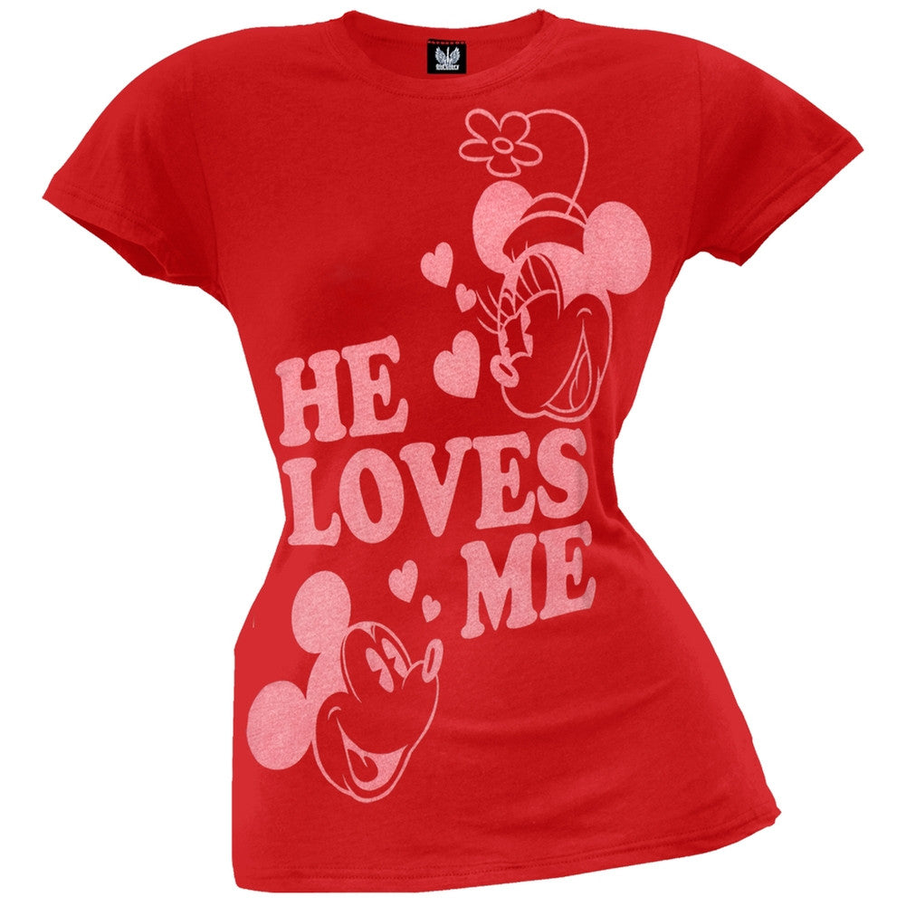 Mickey Mouse - He Loves Me Juniors T-Shirt Juniors T-Shirts Mickey Mouse 2XL Red