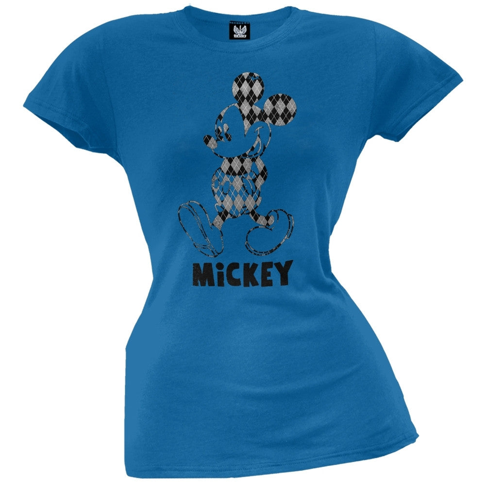 Mickey Mouse - Argyle Juniors T-Shirt Juniors T-Shirts Mickey Mouse LG Blue