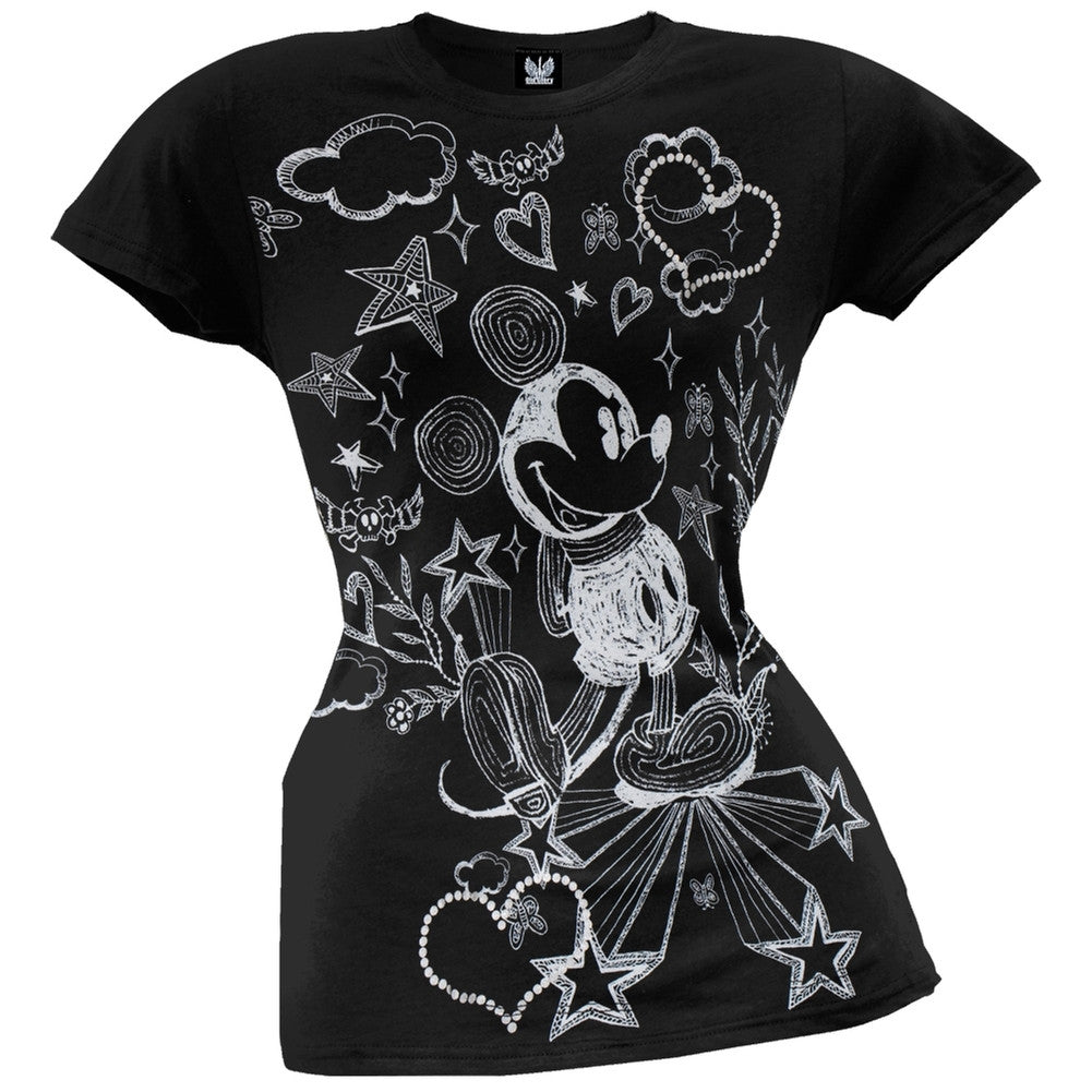 Mickey Mouse - Chalk Sketch Juniors T-Shirt Juniors T-Shirts Mickey Mouse LG Black