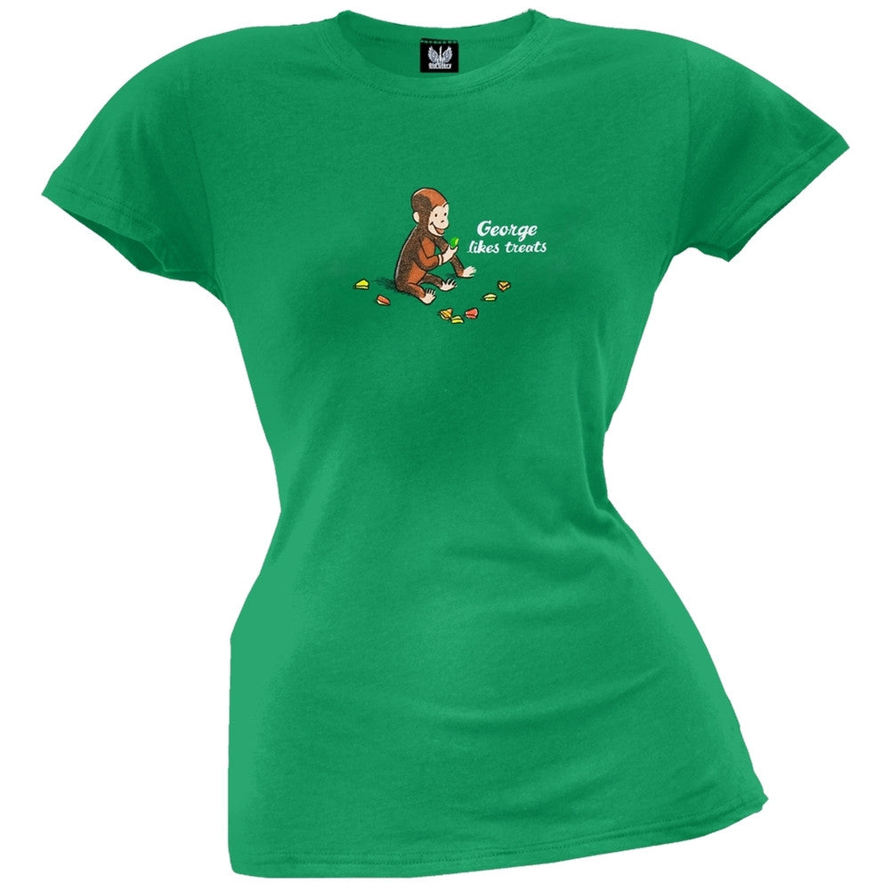 Curious George - Likes Treats Juniors T-Shirt Juniors T-Shirts Curious George MD Green 